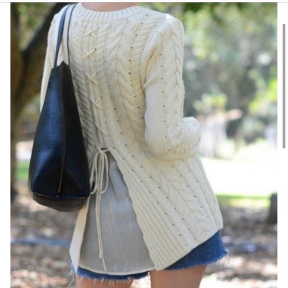 CAbi Sweaters - CABI Lace Up Cable Knit Sweater Size M Style 3157